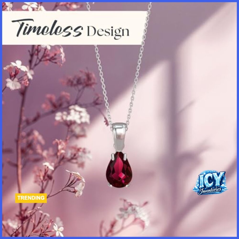 925 Sterling Silver Simulated Ruby Teardrop Penda… - image 4